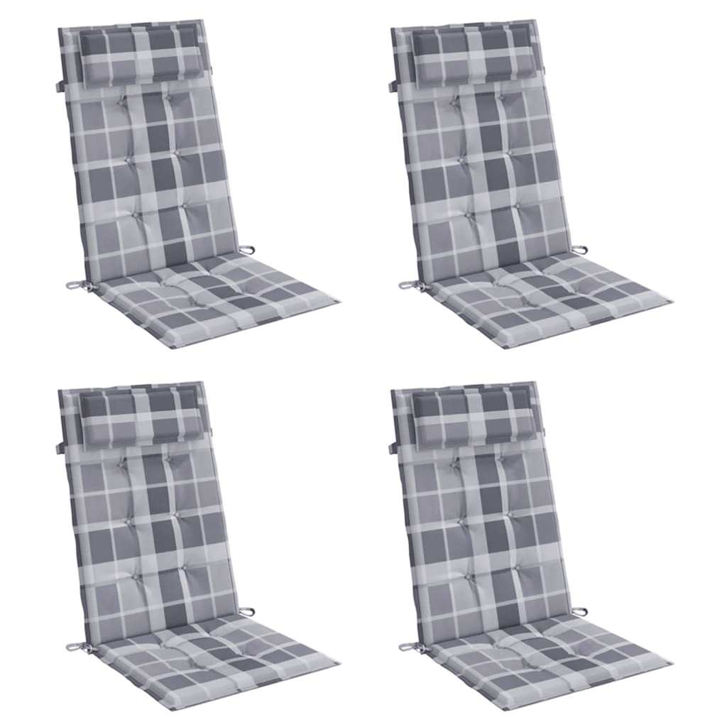 Cuscini Sedia Schienale Alto 4pz a Quadri Grigio Tessuto Oxford