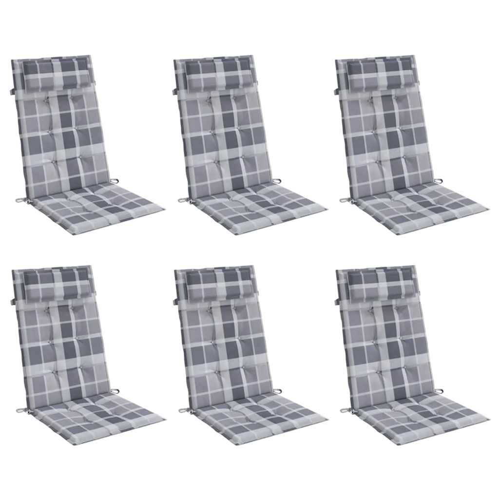 Cuscini Sedia Schienale Alto 6pz a Quadri Grigio Tessuto Oxford