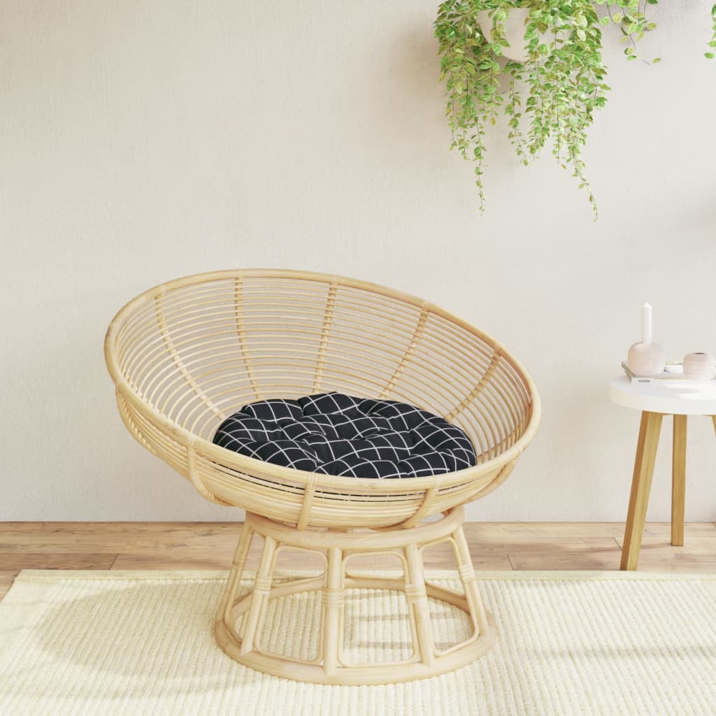 Cuscino Rotondo Nero Motivo a Quadri Ø 60x11cm Tessuto Oxford