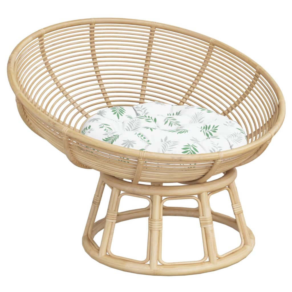 Cuscino Rotondo Motivo a Foglie Ø 60x11 cm in Tessuto Oxford