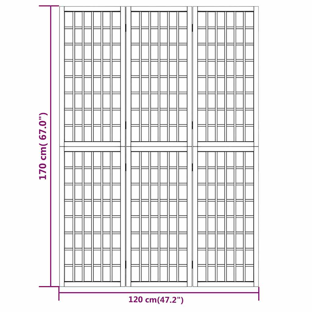Divisorio Pieghevole 3 Pannelli Stile Giapponese 120x170cm Nero