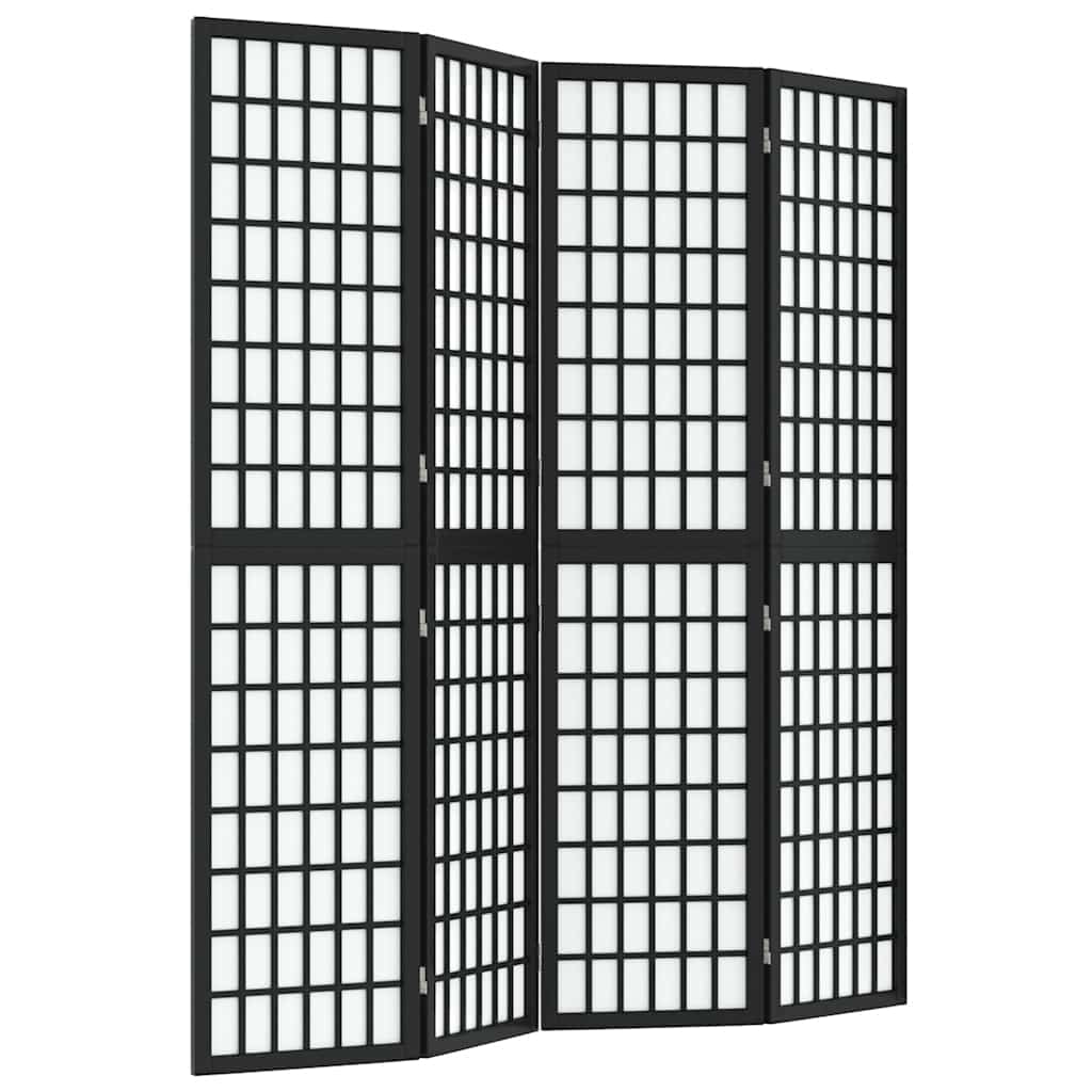 Divisorio Pieghevole 4 Pannelli Stile Giapponese 160x170cm Nero