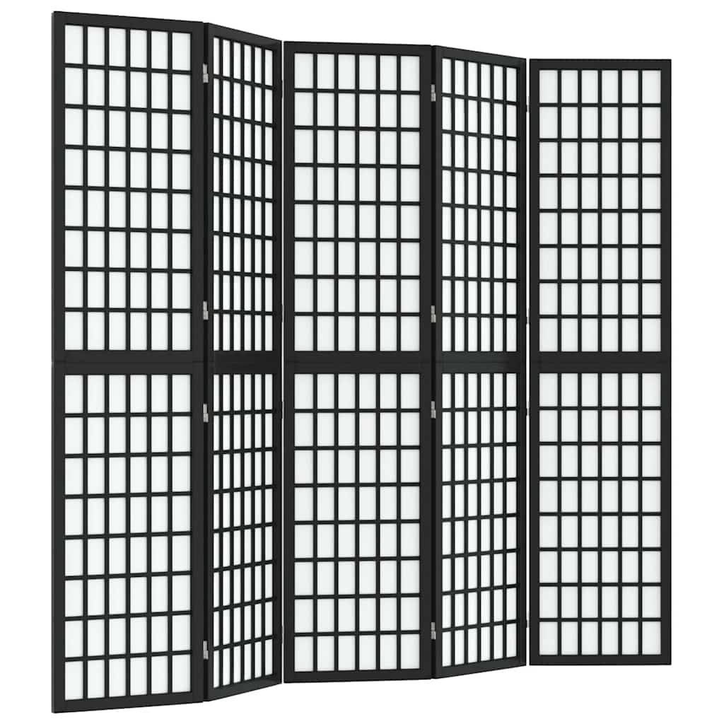 Divisorio Pieghevole 5 Pannelli Stile Giapponese 200x170cm Nero