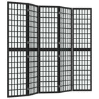 Divisorio Pieghevole 5 Pannelli Stile Giapponese 200x170cm Nero