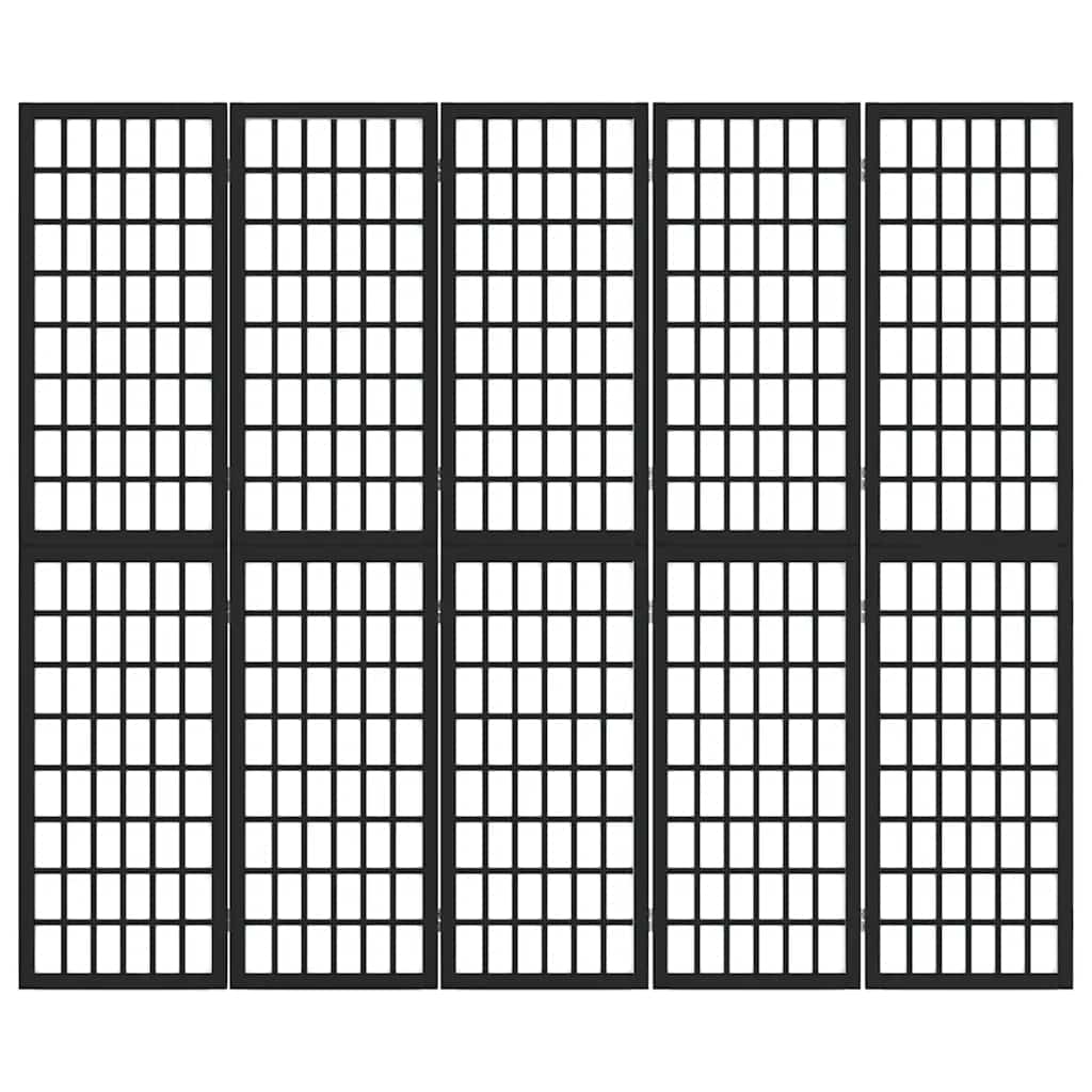 Divisorio Pieghevole 5 Pannelli Stile Giapponese 200x170cm Nero