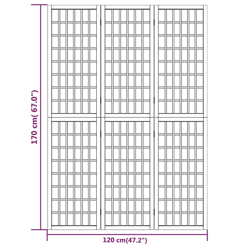 Divisorio Pieghevole 3 Pannelli Stile Giapponese 120x170cm Nero