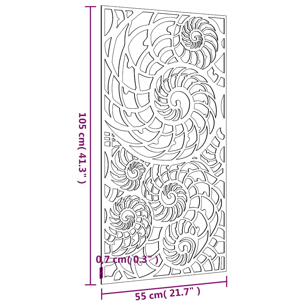 Decorazione Muro da Giardino 105x55cm Conchiglia Acciaio Corten