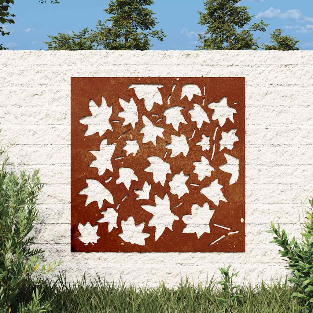 Decorazione Muro Giardino 55x55 cm Foglia Acero Acciaio Corten