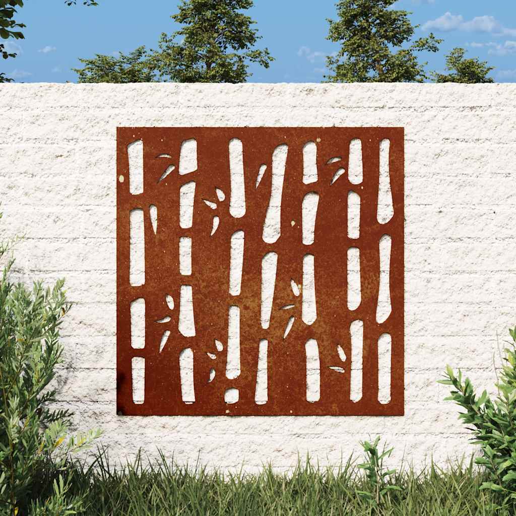 Decorazione Muro da Giardino 55x55 cm Bambù in Acciaio Corten