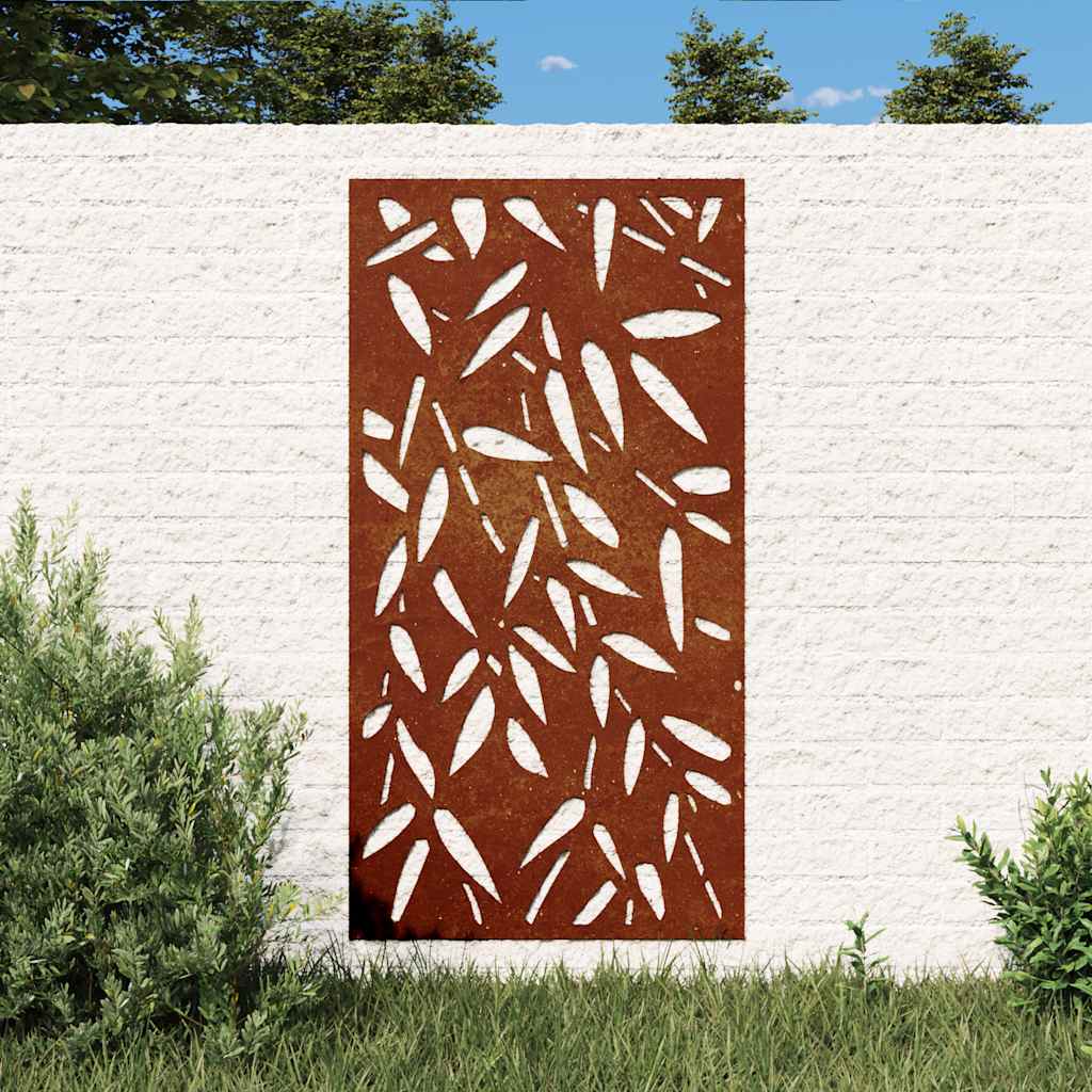 Decorazione Muro Giardino 105x55 cm Foglie Bambù Acciaio Corten