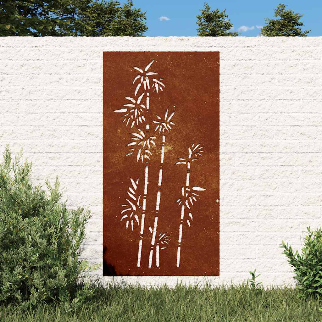 Decorazione Muro da Giardino 105x55 cm Bambù in Acciaio Corten