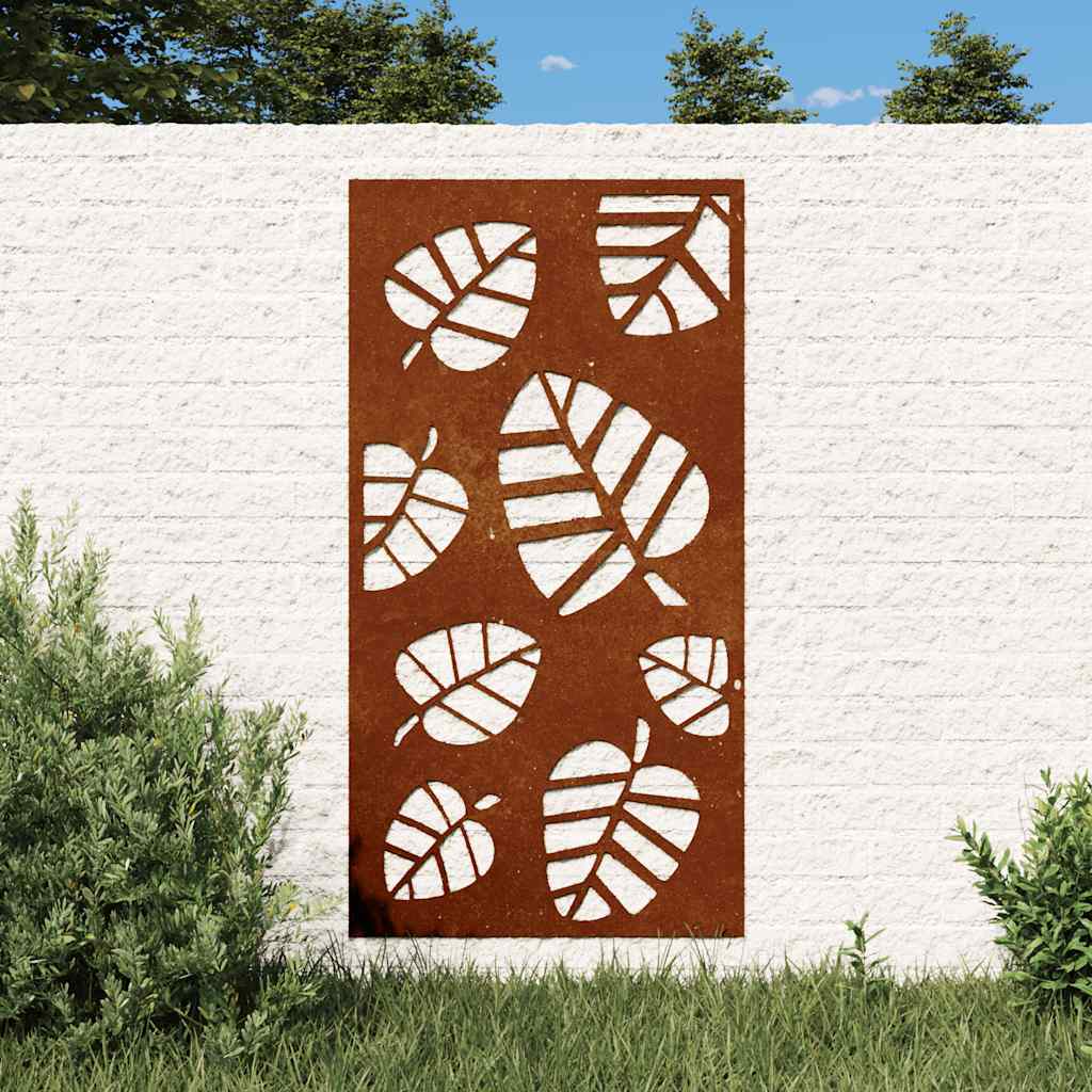 Decorazione Muro da Giardino 105x55 cm Foglia Acciaio Corten