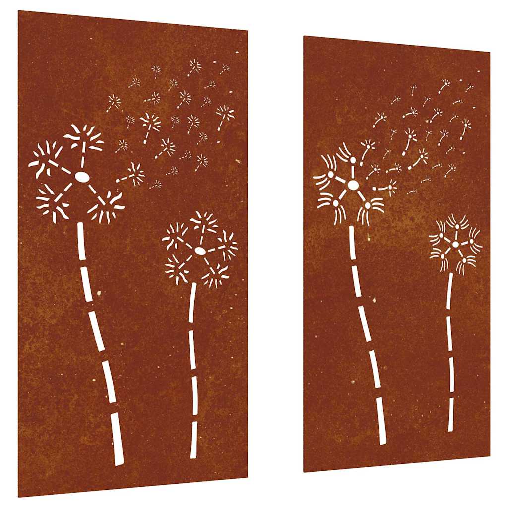 Decorazioni Muro da Giardino 2pz 105x55 cm Fiore Acciaio Corten