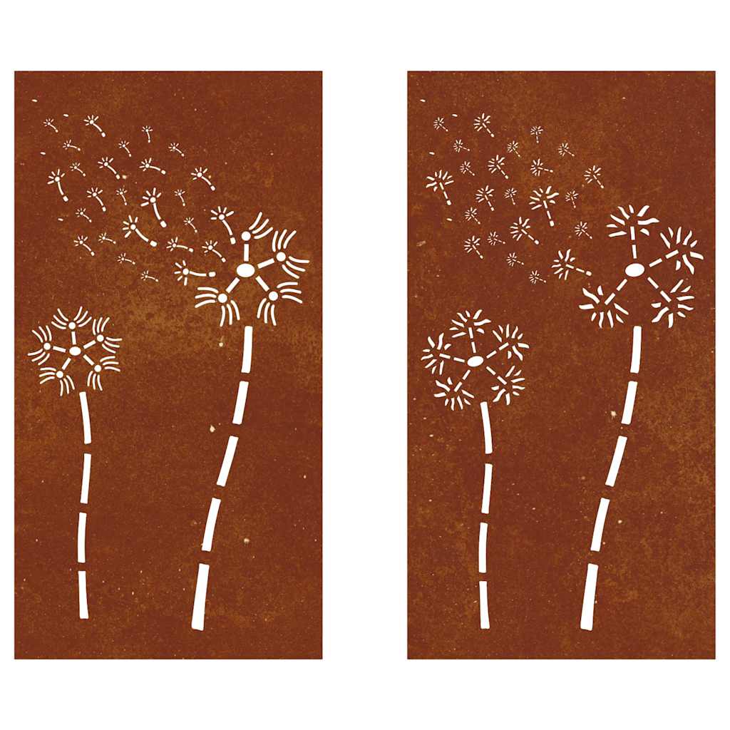 Decorazioni Muro da Giardino 2pz 105x55 cm Fiore Acciaio Corten