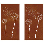 Decorazioni Muro da Giardino 2pz 105x55 cm Fiore Acciaio Corten