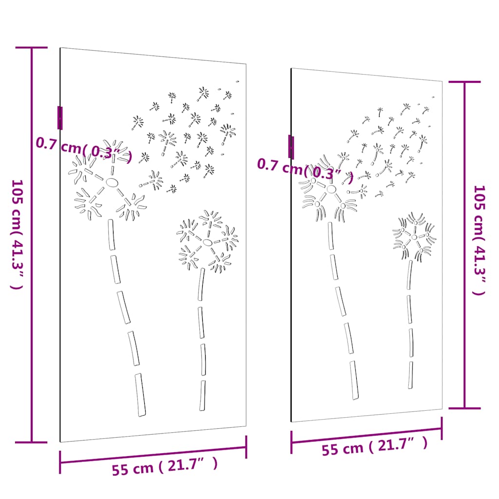 Decorazioni Muro da Giardino 2pz 105x55 cm Fiore Acciaio Corten