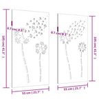 Decorazioni Muro da Giardino 2pz 105x55 cm Fiore Acciaio Corten