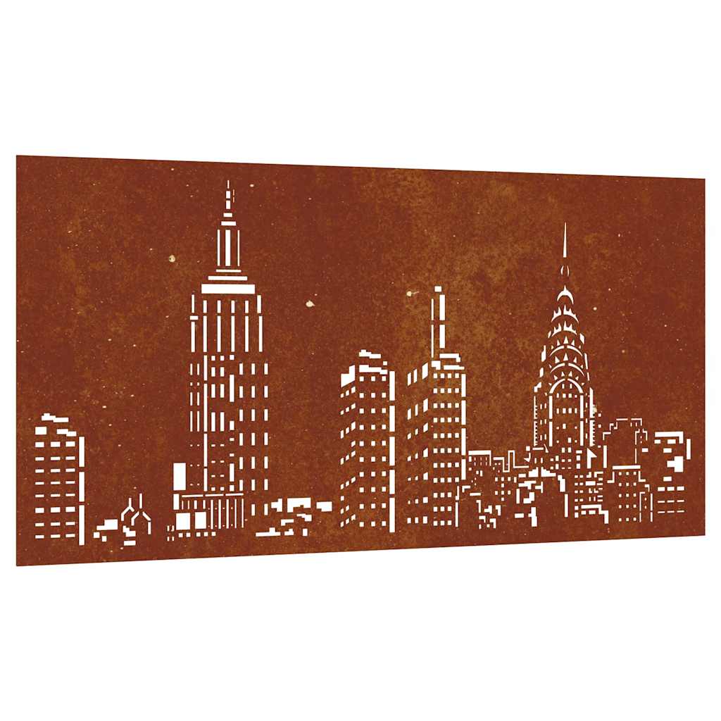 Decorazione Muro da Giardino 105x55cm Skyline in Acciaio Corten