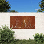 Decorazione Muro da Giardino 105x55cm Skyline in Acciaio Corten