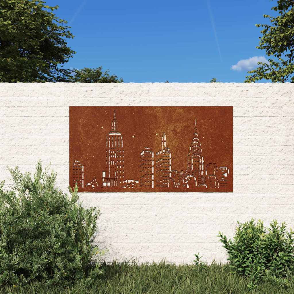 Decorazione Muro da Giardino 105x55cm Skyline in Acciaio Corten