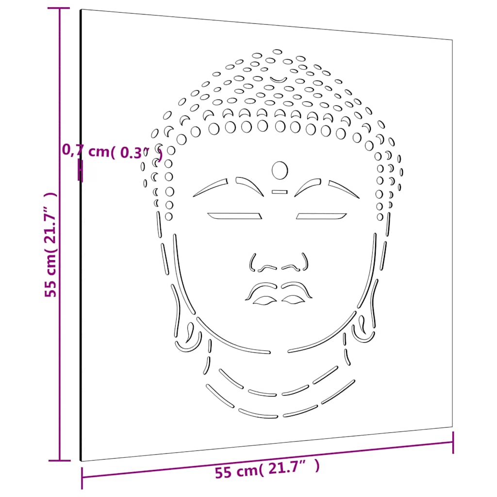 Decorazione Muro Giardino 55x55 cm Testa Buddha Acciaio Corten