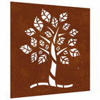 Decorazione Muro da Giardino 55x55 cm Albero in Acciaio Corten