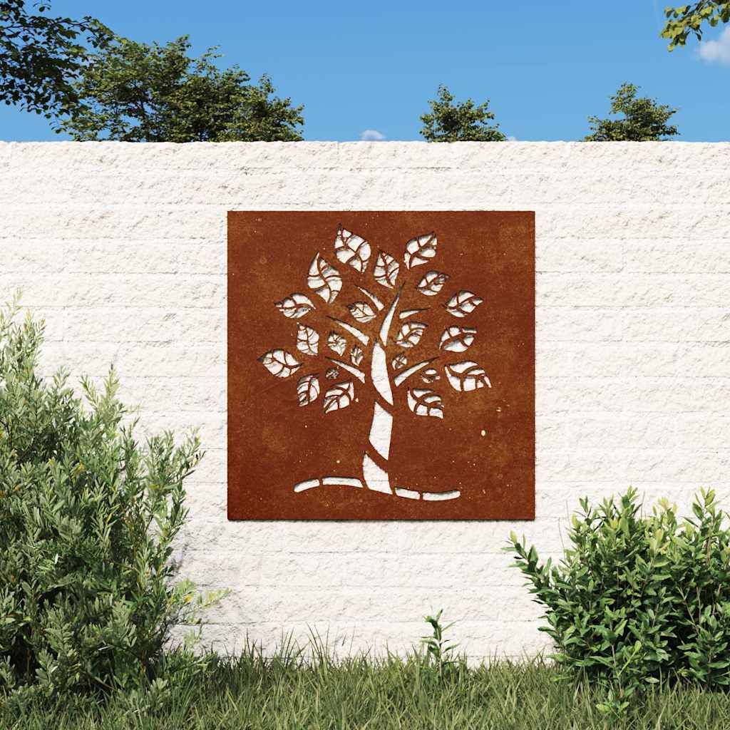 Decorazione Muro da Giardino 55x55 cm Albero in Acciaio Corten