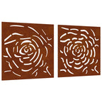 Decorazioni Muro Giardino 2 pz 55x55 cm Rosa in Acciaio Corten