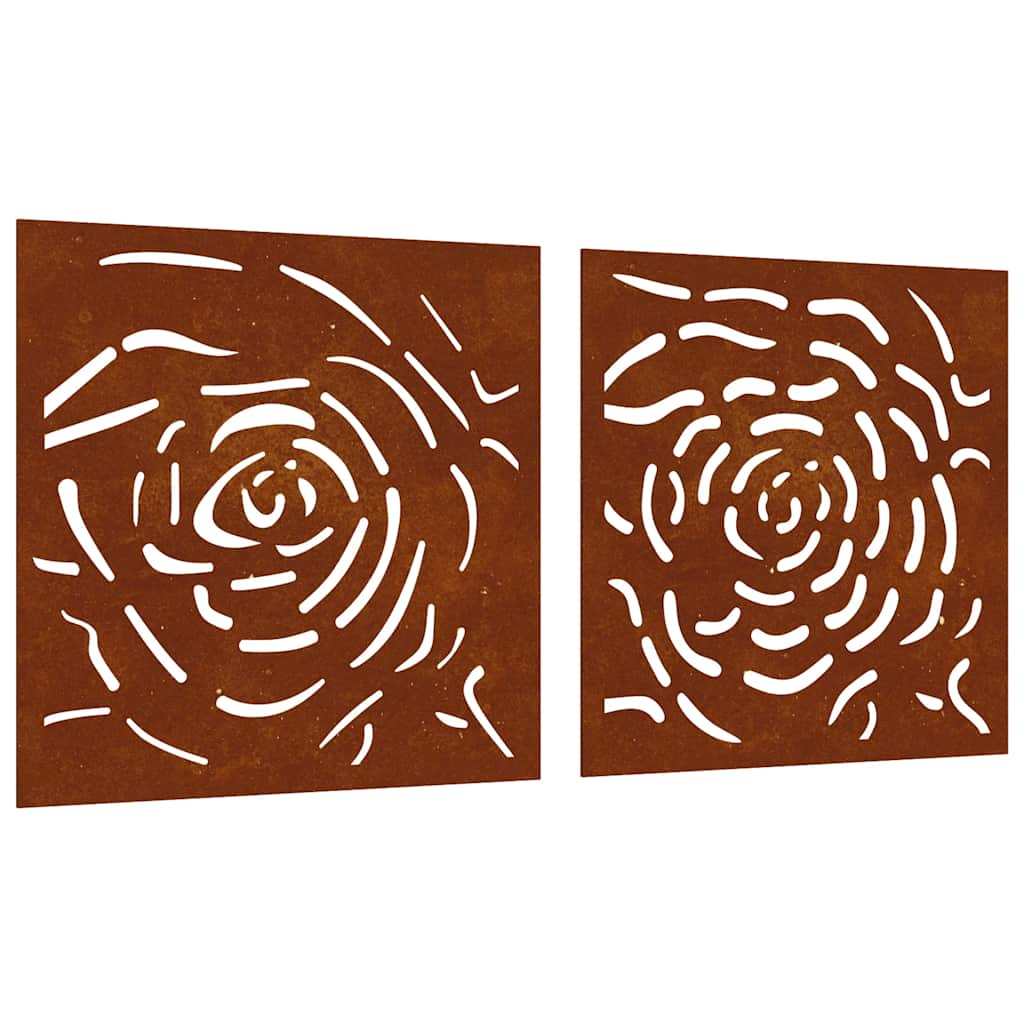 Decorazioni Muro Giardino 2 pz 55x55 cm Rosa in Acciaio Corten