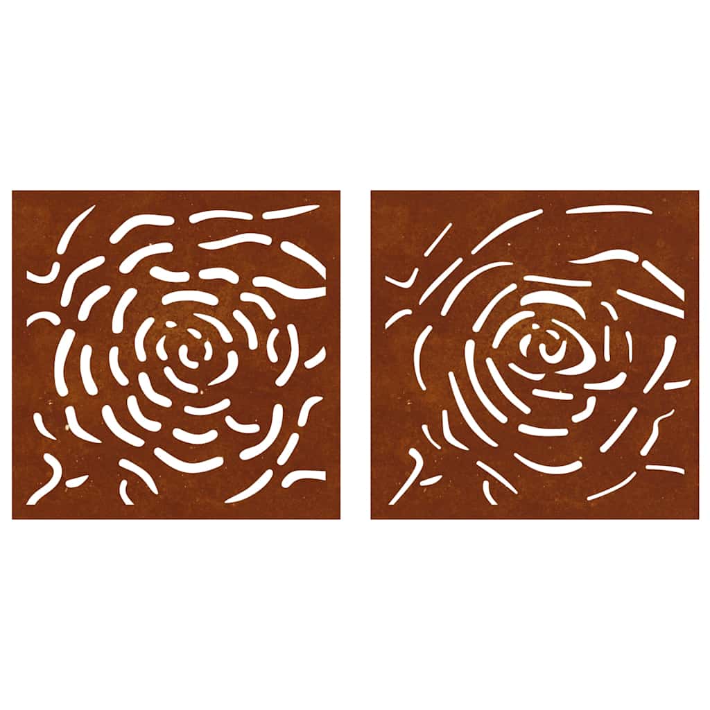 Decorazioni Muro Giardino 2 pz 55x55 cm Rosa in Acciaio Corten