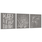 Decorazioni Muro Giardino 3 pz 55x55 cm Erba in Acciaio Corten