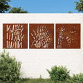 Decorazioni Muro Giardino 3 pz 55x55 cm Erba in Acciaio Corten