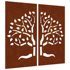Decorazioni Muro Giardino 2 pz 105x55 cm Albero Acciaio Corten