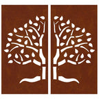 Decorazioni Muro Giardino 2 pz 105x55 cm Albero Acciaio Corten
