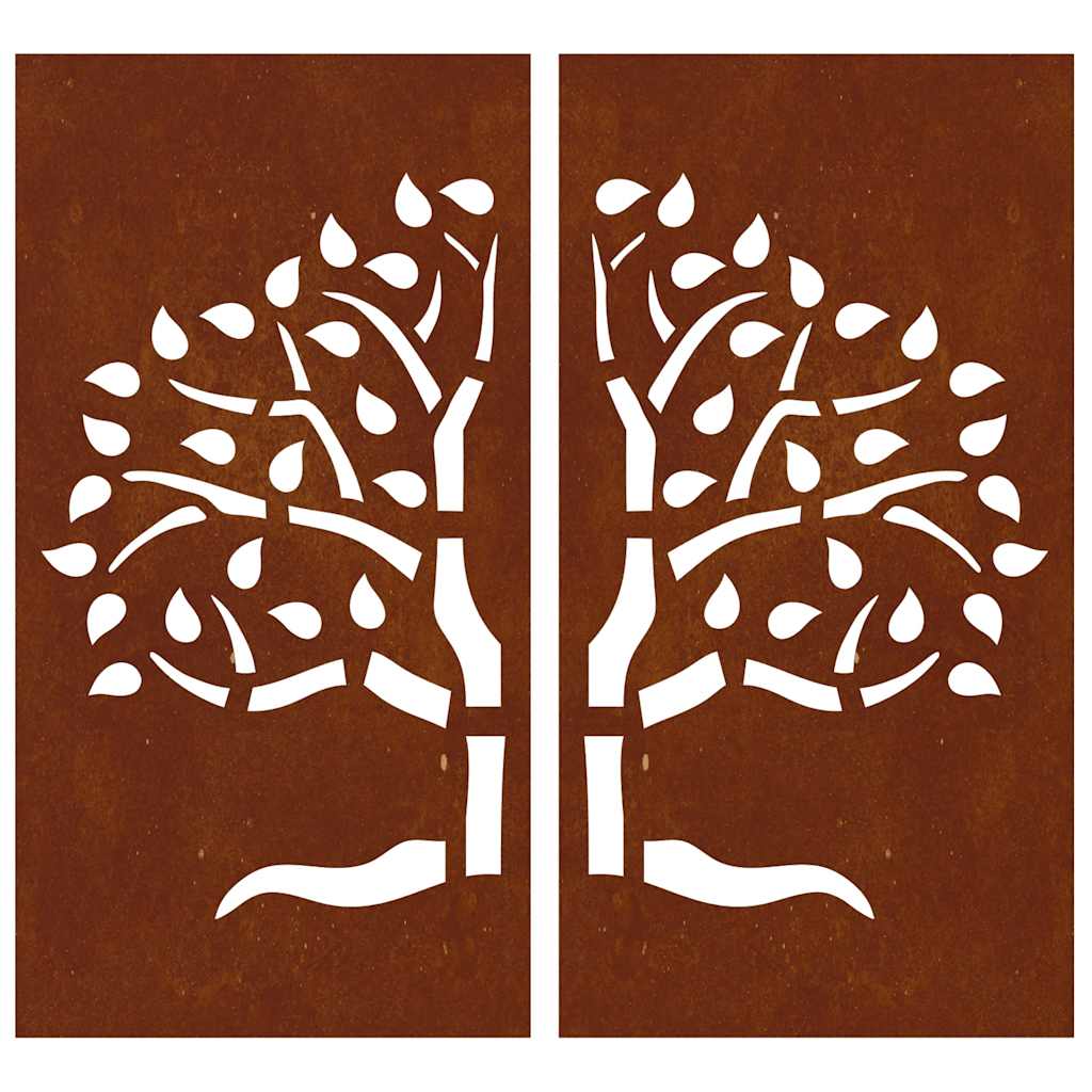Decorazioni Muro Giardino 2 pz 105x55 cm Albero Acciaio Corten