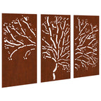 Decorazioni Muro Giardino 3pz 105x55 cm Albero Acciaio Corten