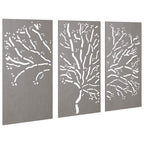 Decorazioni Muro Giardino 3pz 105x55 cm Albero Acciaio Corten