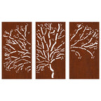 Decorazioni Muro Giardino 3pz 105x55 cm Albero Acciaio Corten