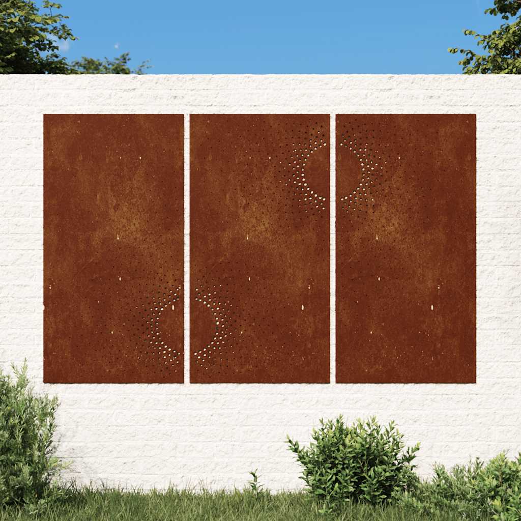 Decorazioni Muro da Giardino 3 pz 105x55 cm Sole Acciaio Corten