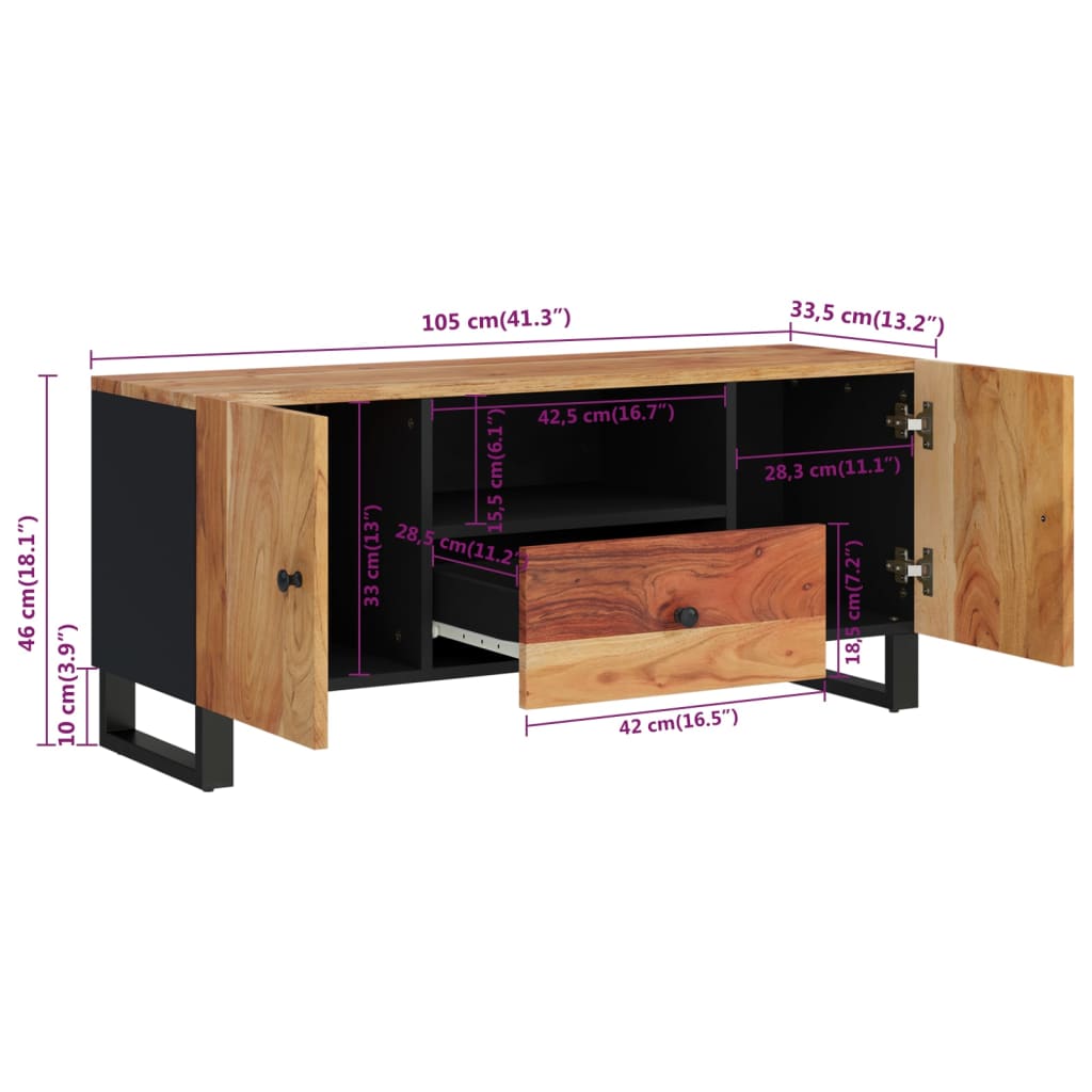 Mobile TV 105x33,5x46cm Legno Massello Acacia Legno Multistrato
