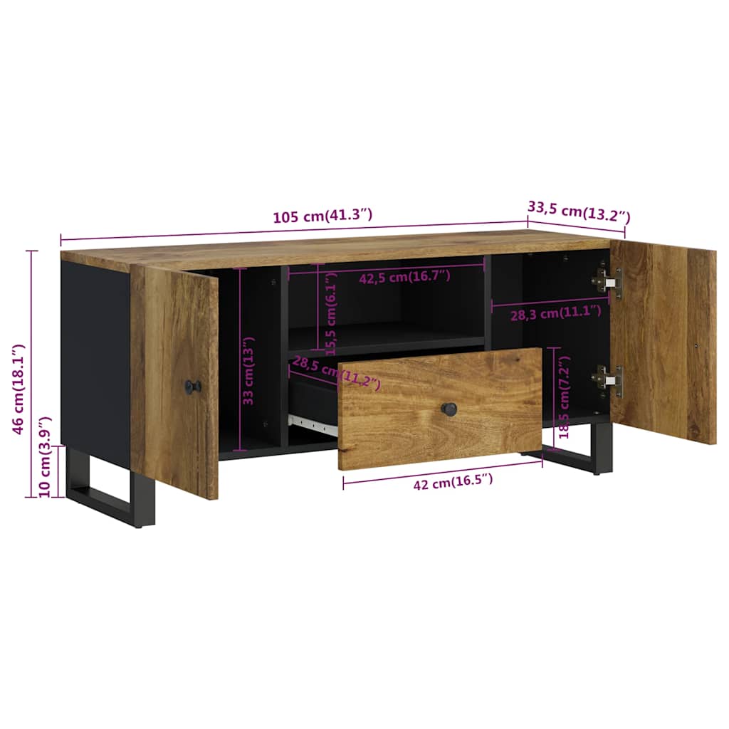Mobile TV 105x33,5x46cm Legno Massello Mango Legno Multistrato