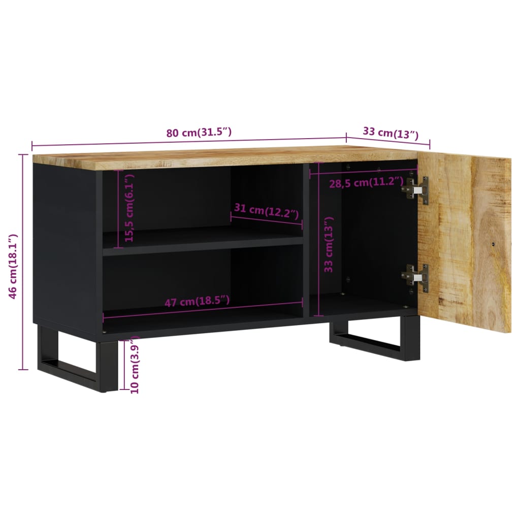 Mobile TV 80x33x46cm Legno Massello Mango e Legno Multistrato