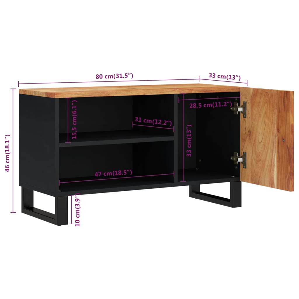 Mobile TV 80x33x46cm Legno Massello Acacia e Legno Multistrato
