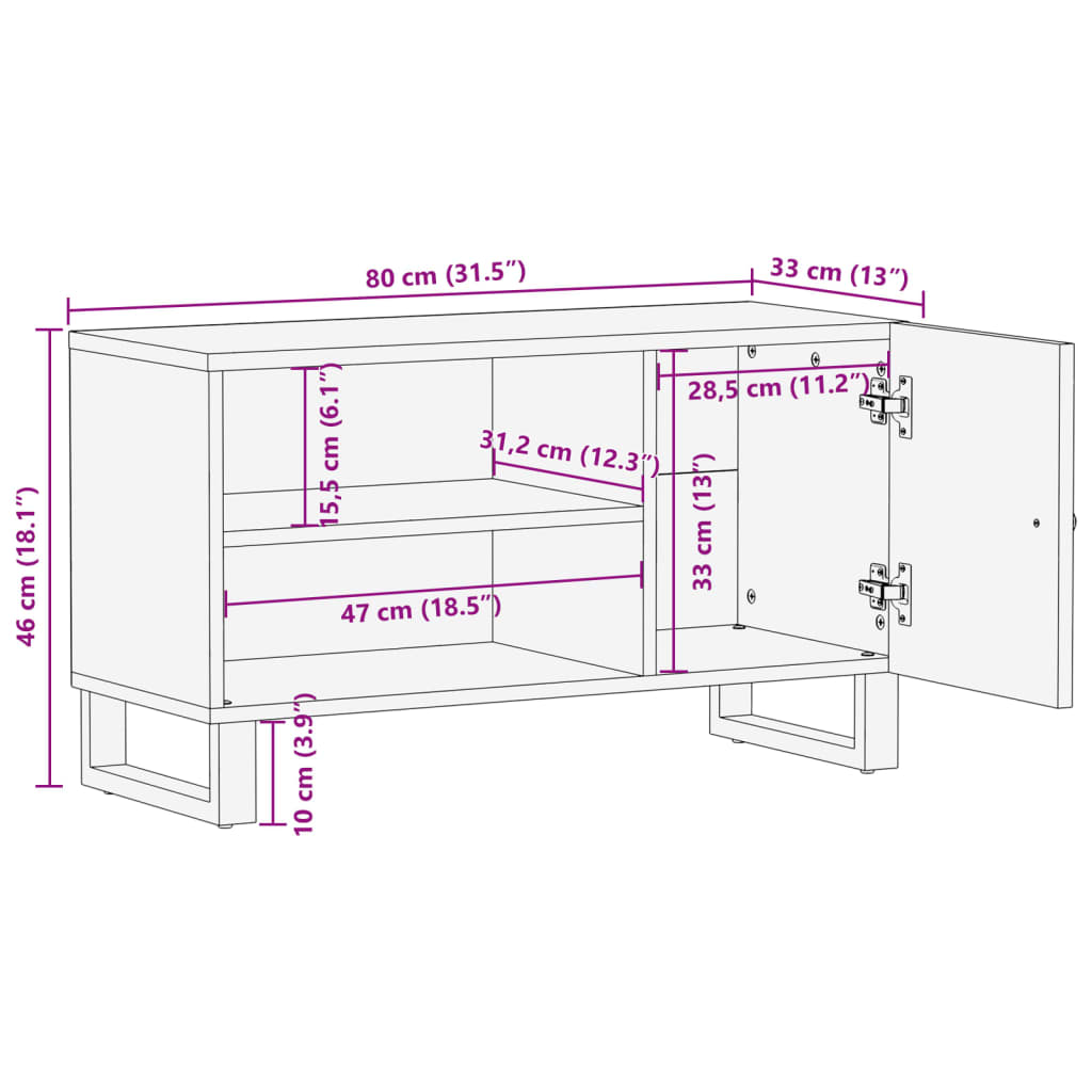 Mobile TV 80x33x46cm Legno Massello Recupero Legno Multistrato