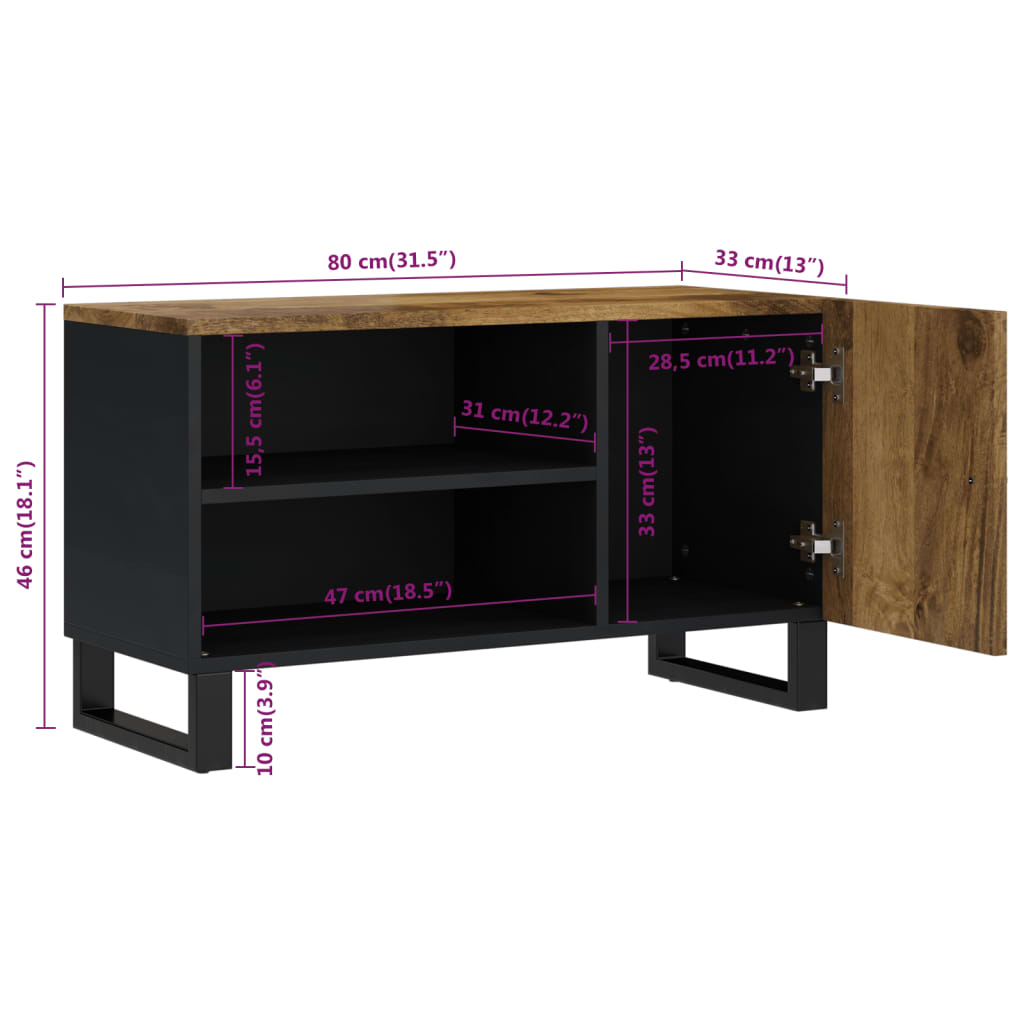 Mobile TV 80x33x46cm Legno Massello Mango e Legno Multistrato