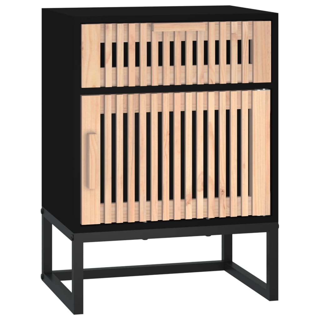 Comodino Nero 40x30x55,5 cm Legno Multistrato e Ferro