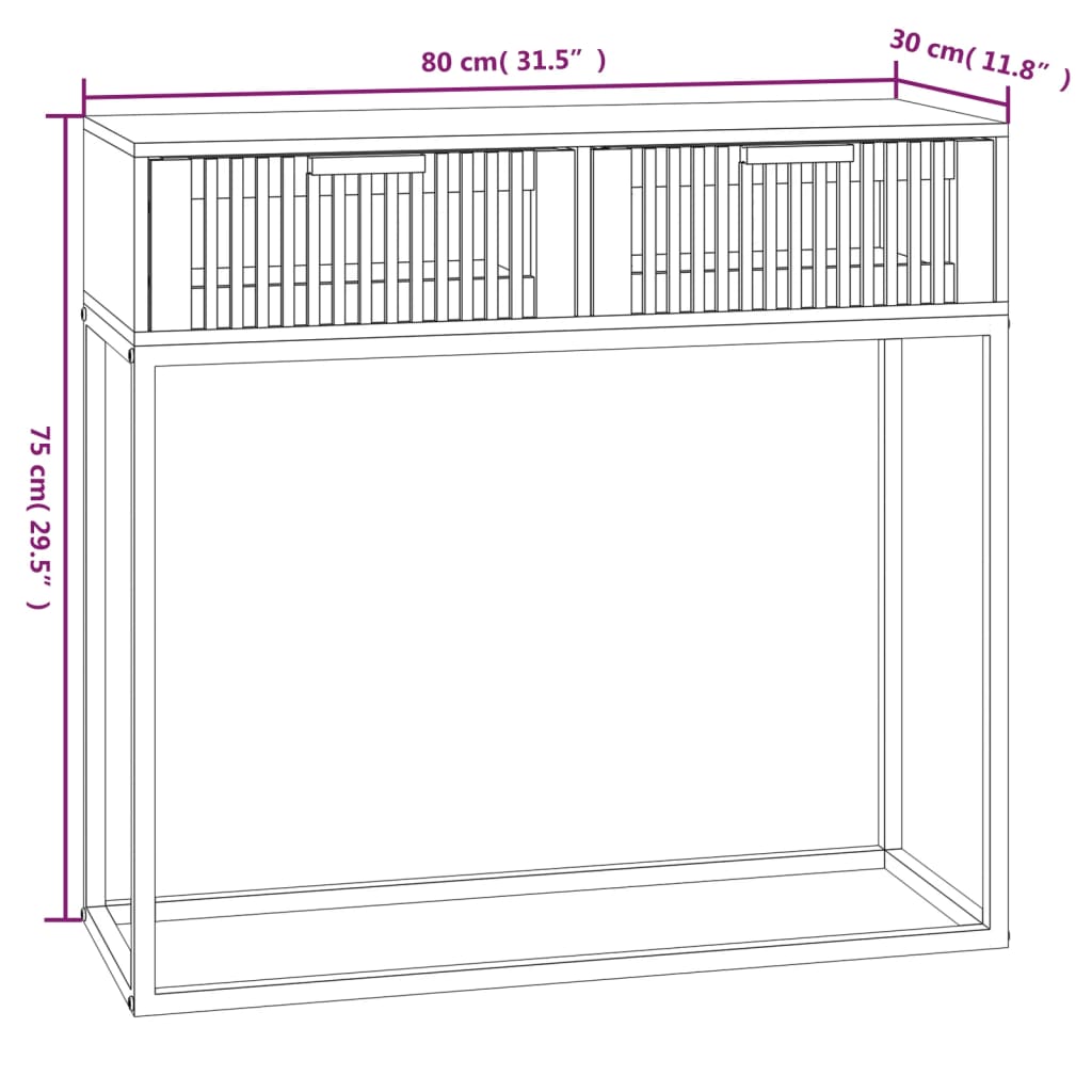 Tavolino Consolle Nero 80x30x75 cm Legno Multistrato e Ferro