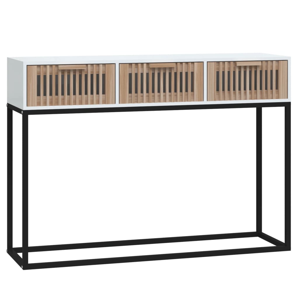Tavolino Consolle Bianco 105x30x75 cm Legno Multistrato e Ferro