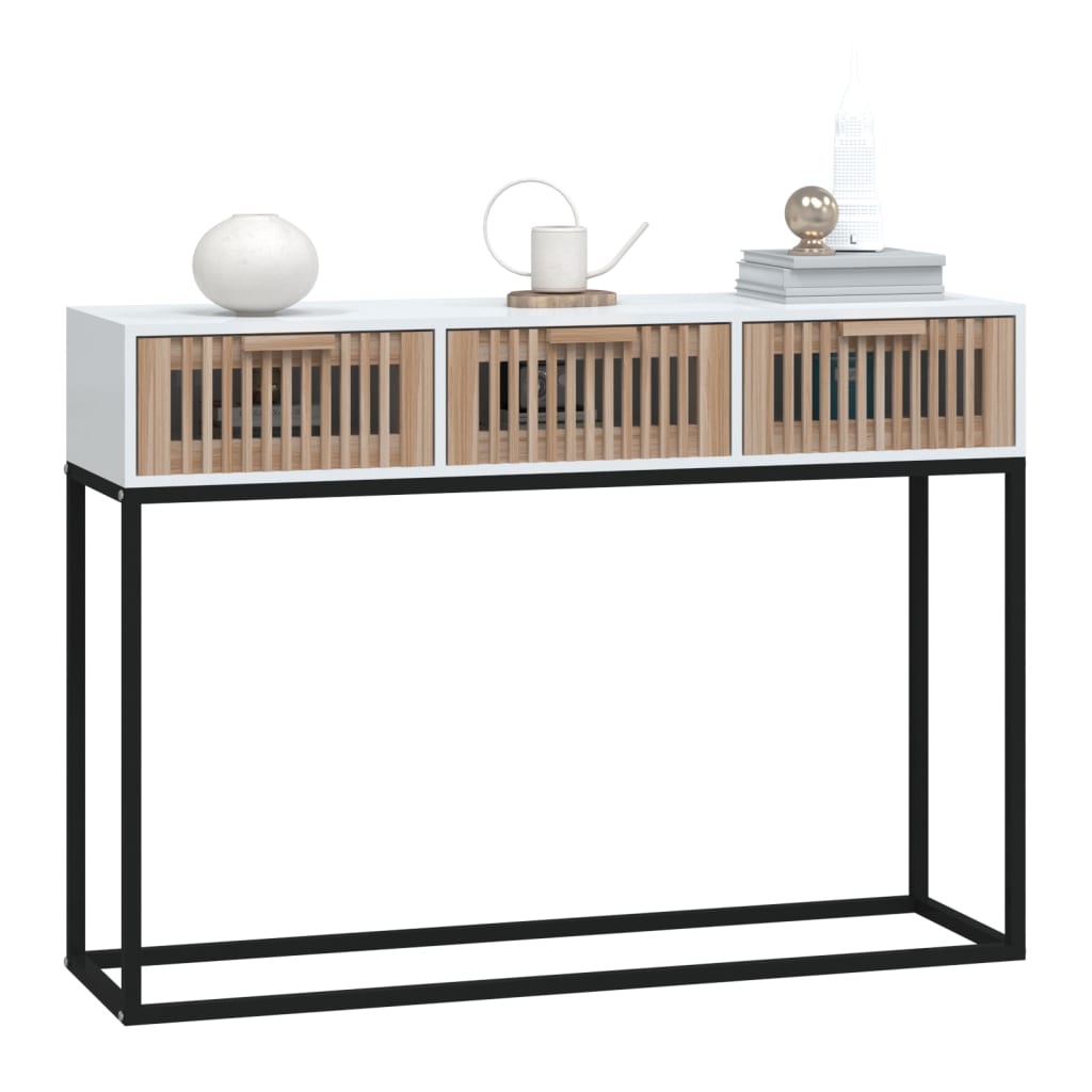Tavolino Consolle Bianco 105x30x75 cm Legno Multistrato e Ferro
