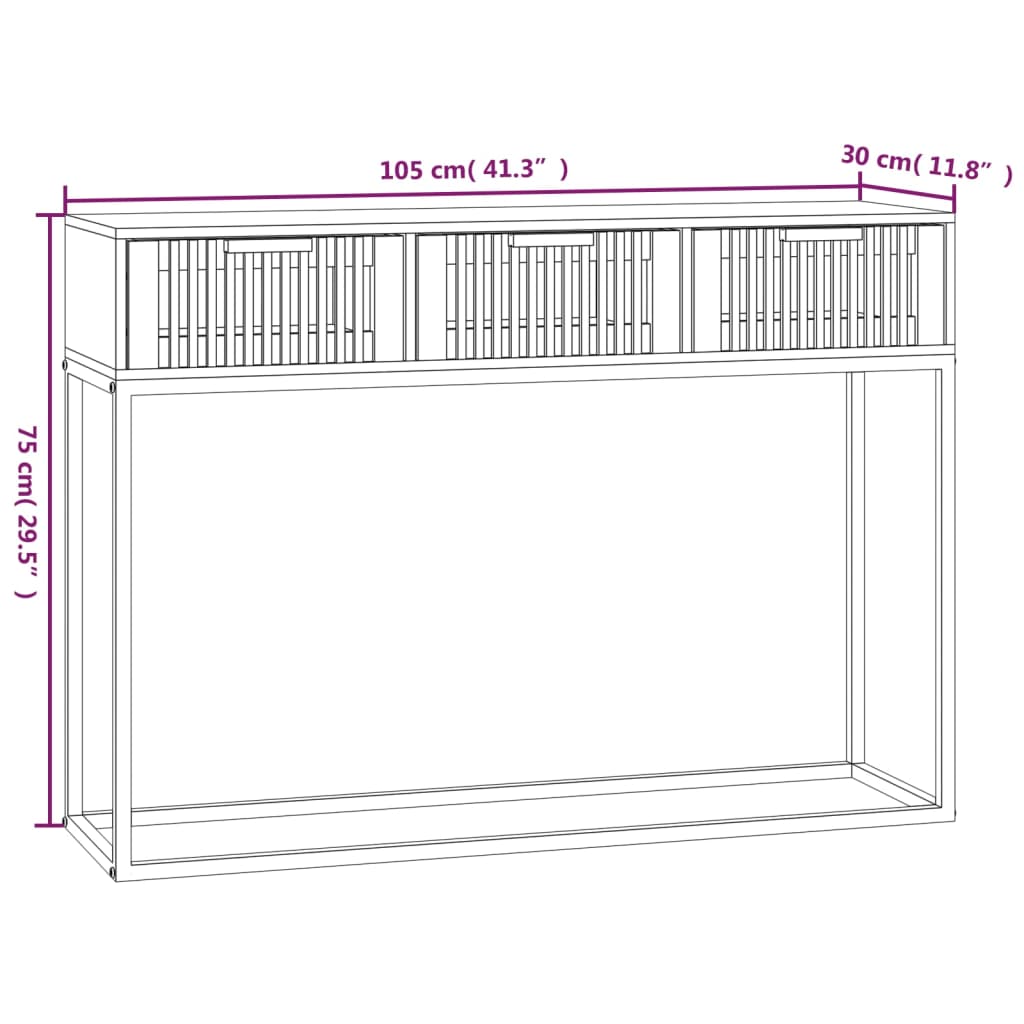 Tavolino Consolle Bianco 105x30x75 cm Legno Multistrato e Ferro